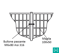 Détail de la fixation pour la clôture avec maille 100 x 50 h 28